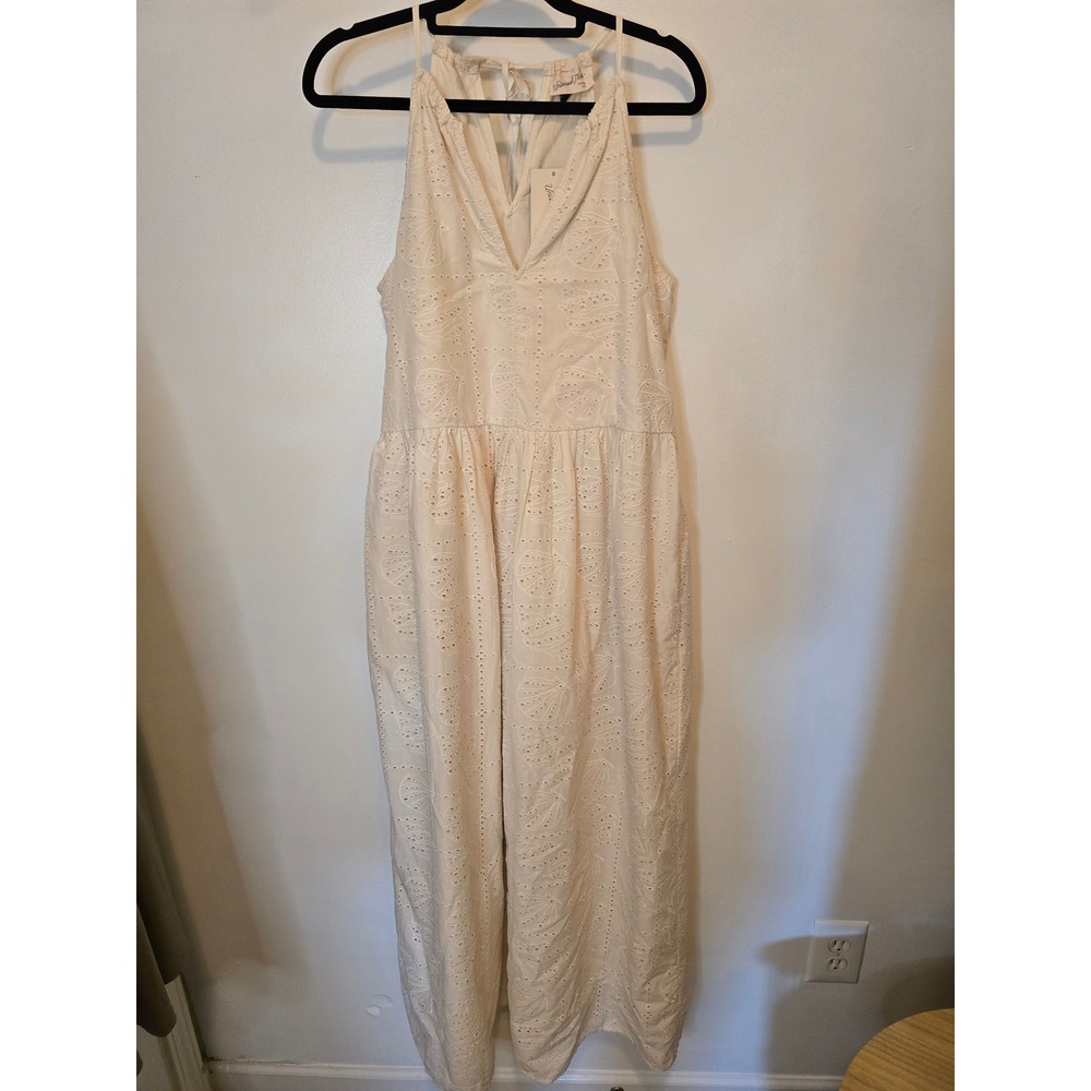 Universal Thread Cream Cotton Eyelet Maxi Dress Shell Embroidery  size small NWT